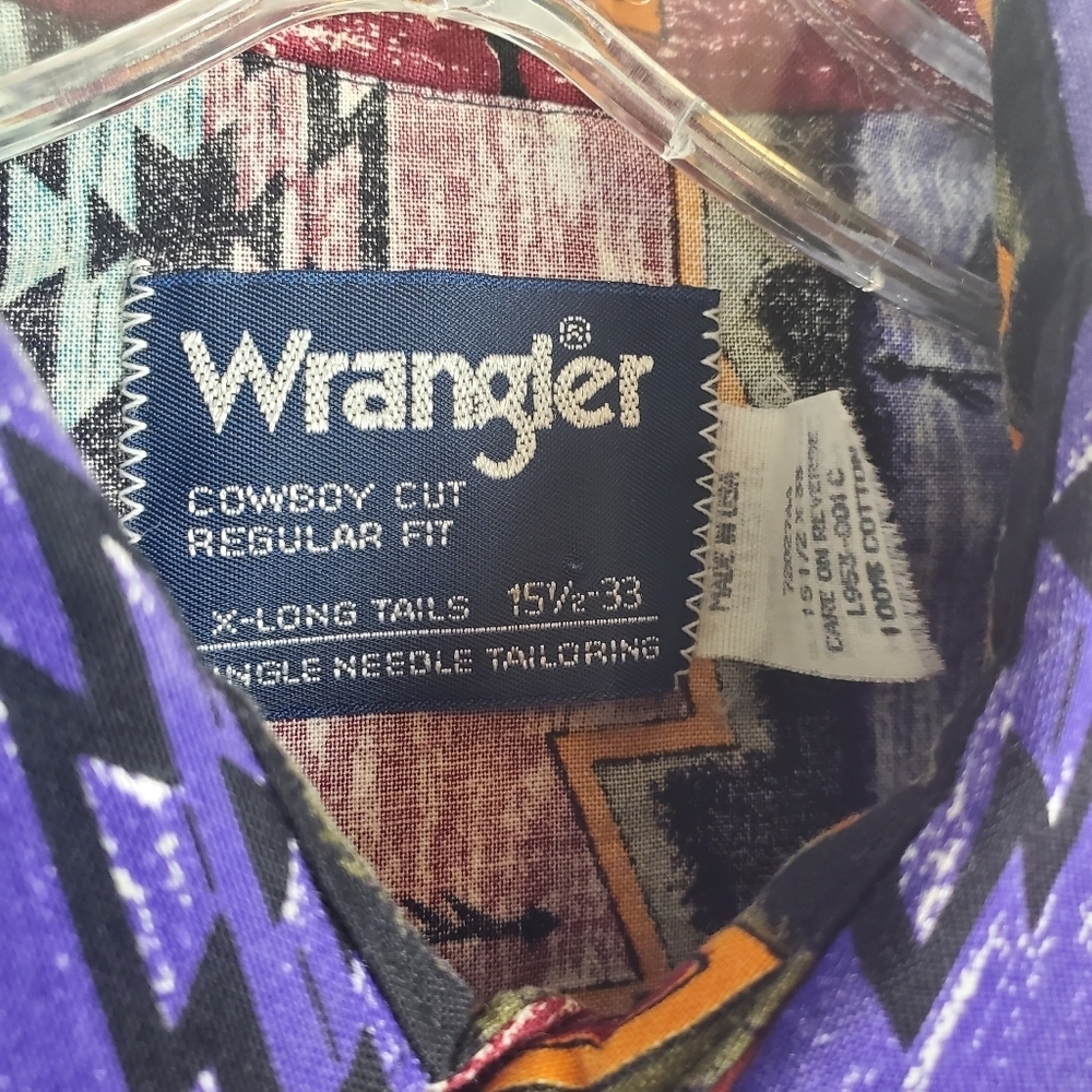 Wrangler Mens 15.5 33 Vtg X-Long Tails Checotah Aztec Southwest Western Shirt - Picture 6 of 9
